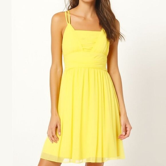 Banana Republic Greek Goddess Pleated Bright Lemon Yellow Silk Dress Womens 8 - Picture 1 of 6